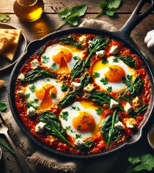 Shakshuka aux épinards et feta