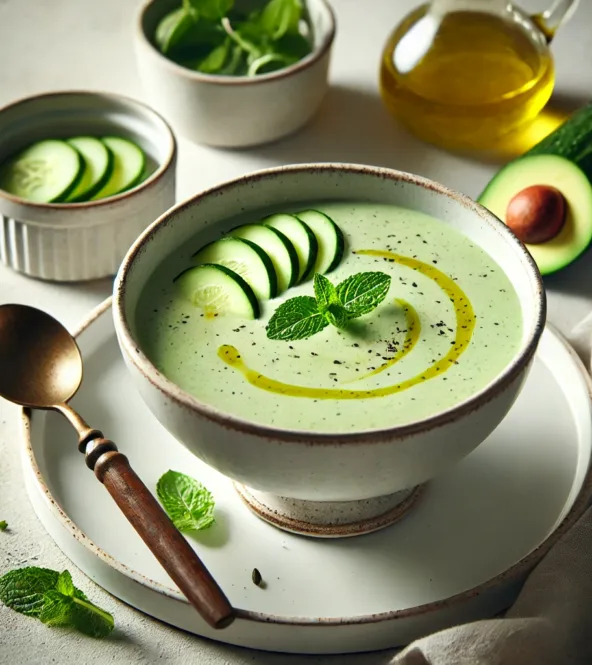 Soupe froide de concombre et avocat