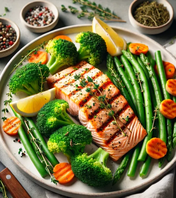 saumon grillé et légumes