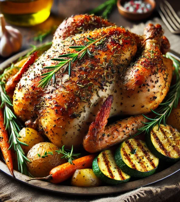 Poulet rôti aux herbes et légumes de saison