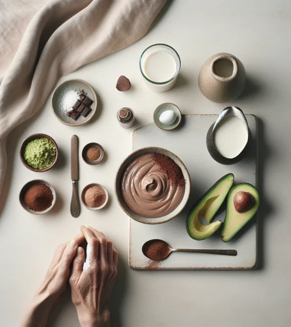 Mousse au chocolat légère à l'avocat et poudre de cacao