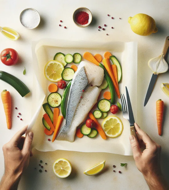 Filet de poisson blanc en papillote aux agrumes et légumes croquants