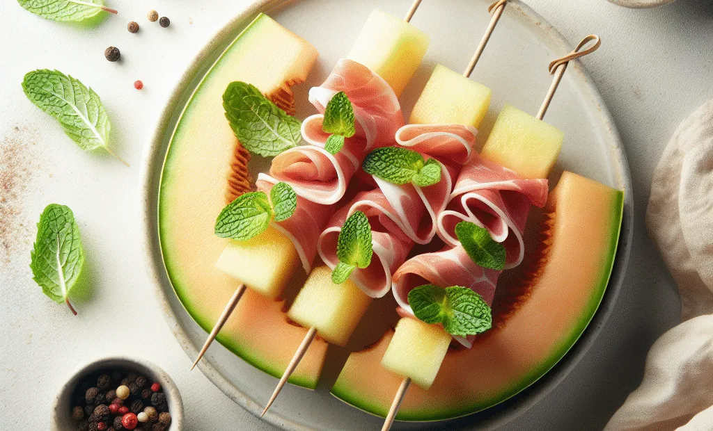 Brochettes de melons et jambon de Parme léger