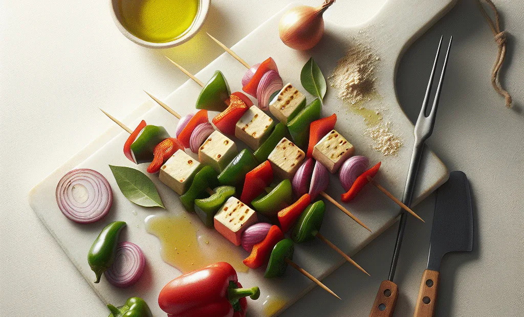 Brochettes végétariennes marinées au tofu et poivrons