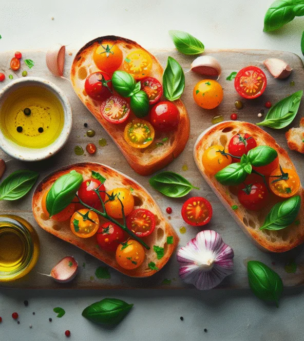 Bruschetta légère aux tomates cerises et basilic frais