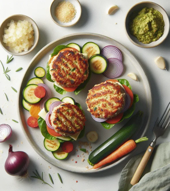Burgers de poulet et légumes à la méditerranéenne (sans pain)
