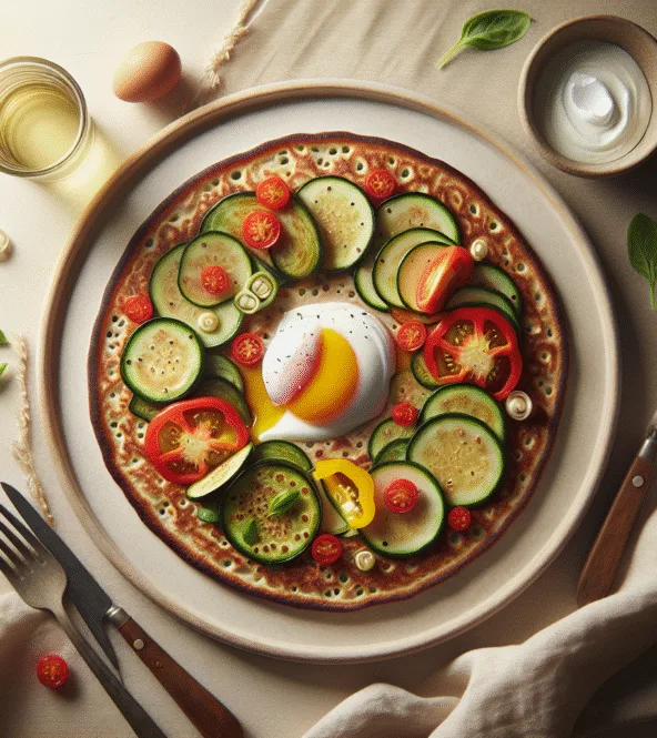 Galette de sarrasin aux légumes du soleil et œuf poché