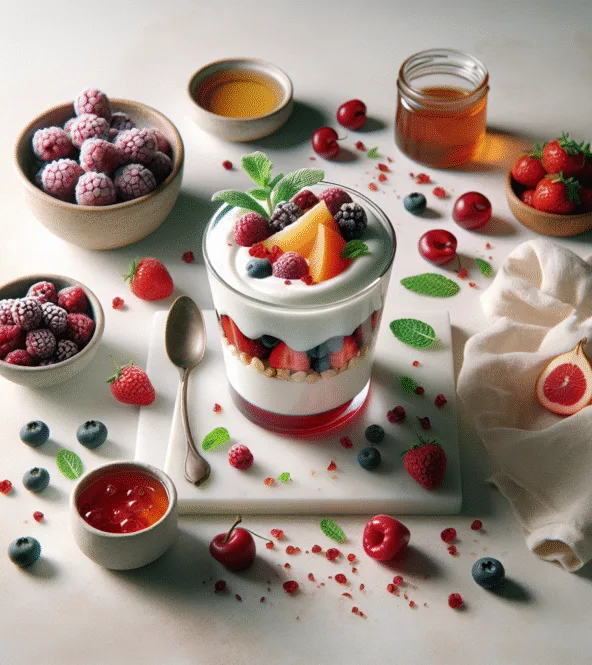 Parfait glacé aux fruits rouges et yaourt de brebis