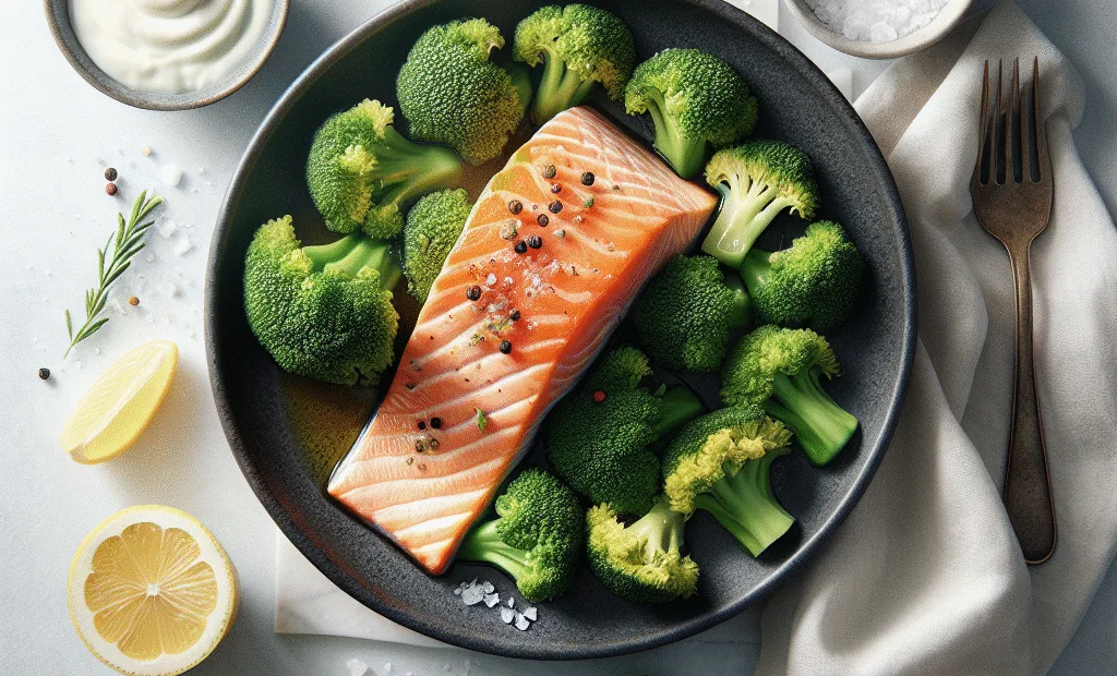 Pavé de saumon vapeur, brocoli et sauce au yaourt citronné