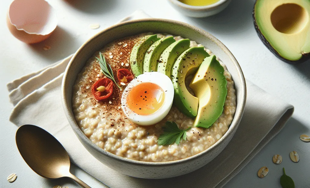 Porridge salé à l'avoine, avocat et œuf mollet