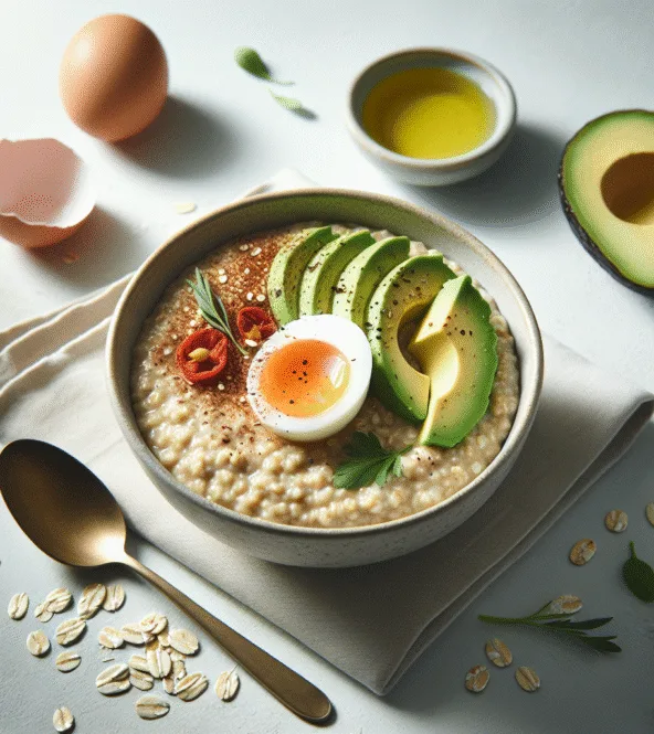 Porridge salé à l'avoine, avocat et œuf mollet