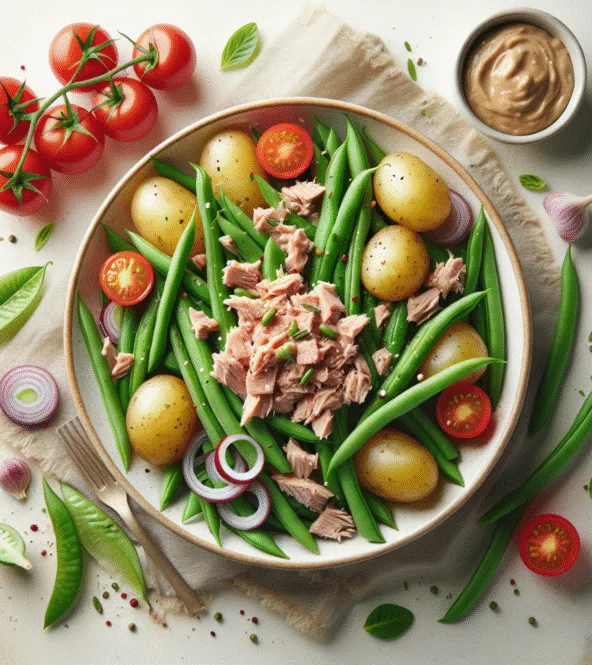Salade de haricots verts, thon et pomme de terre nouvelle