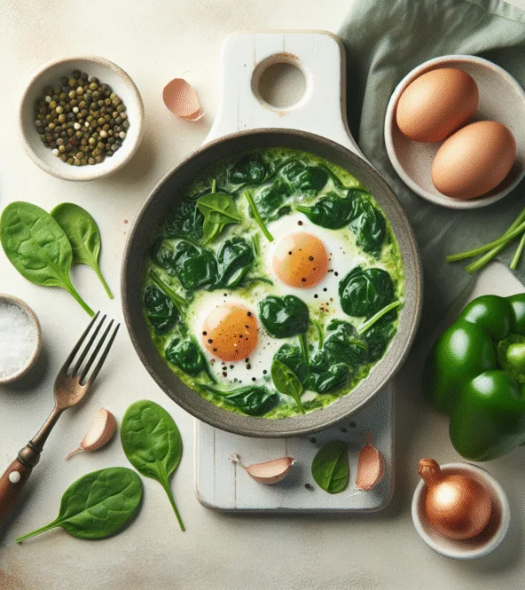 Shakshuka verte aux épinards et œufs pochés