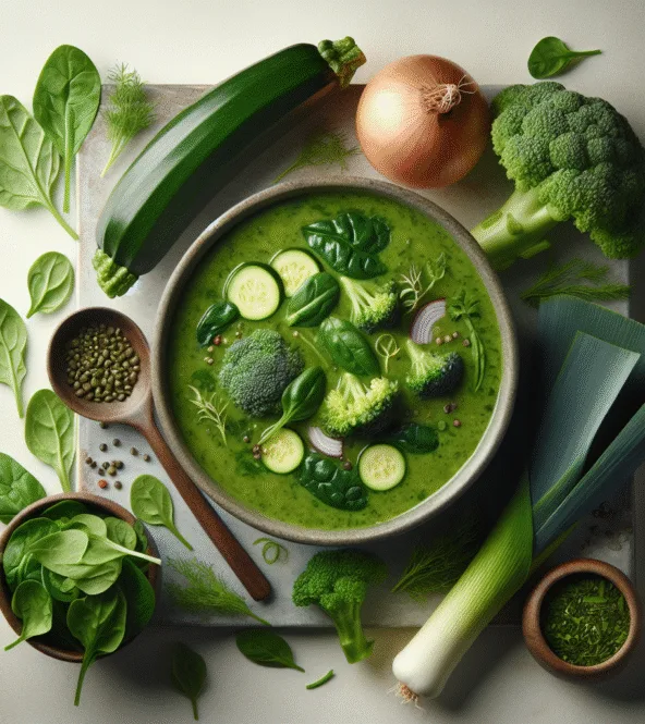 Soupe de légumes verts détox aux herbes fraîches