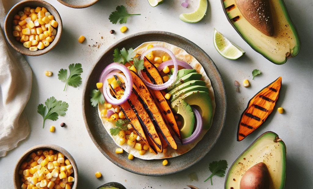 Tostadas de patate douce grillée, avocat et maïs