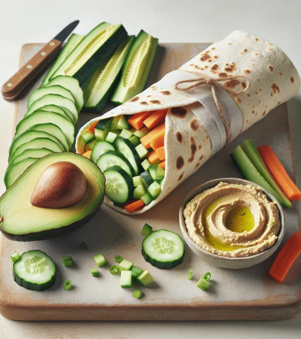 Wrap végétarien houmous, crudités et avocat