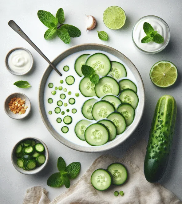 Soupe froide de concombre et yaourt à la menthe