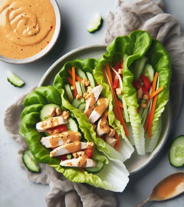 Wraps de laitue au poulet et sauce arachide légère