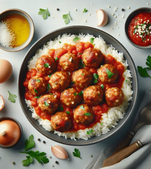 Boulettes de dinde aux épices, sauce tomate légère et riz basmati