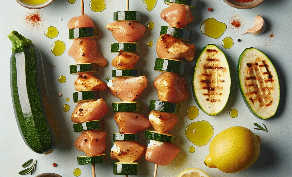 Brochettes de poulet et courgettes, marinade légère au paprika fumé