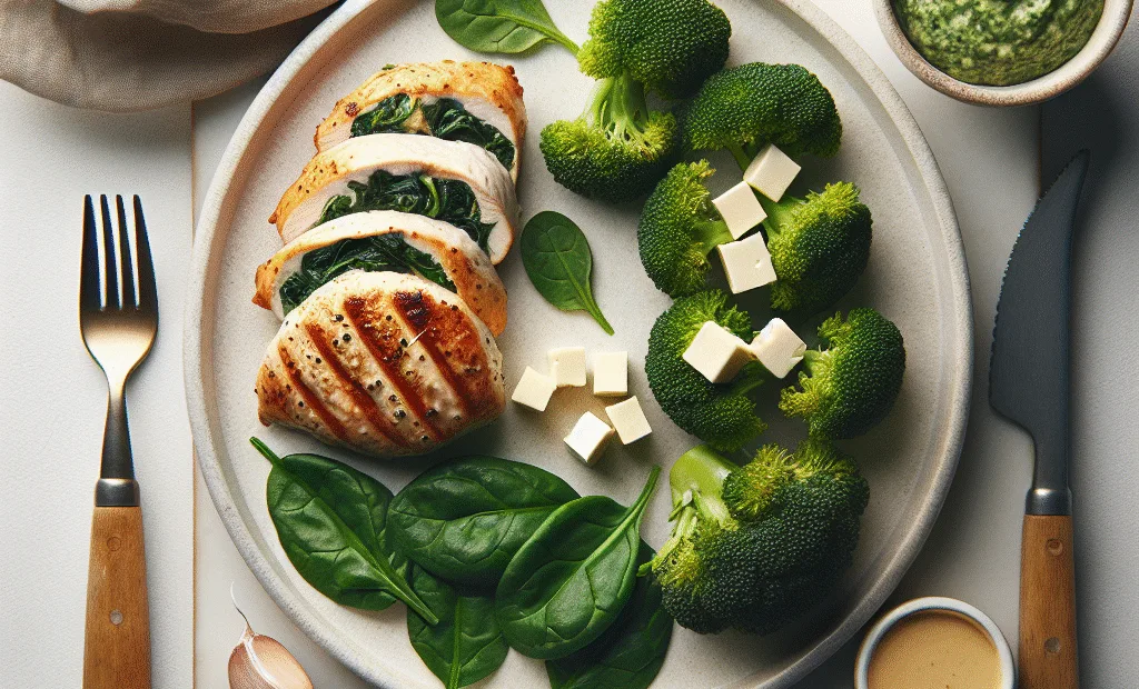 Escalope de Poulet Farcie aux Épinards et Chèvre Frais, Purée de Brocoli