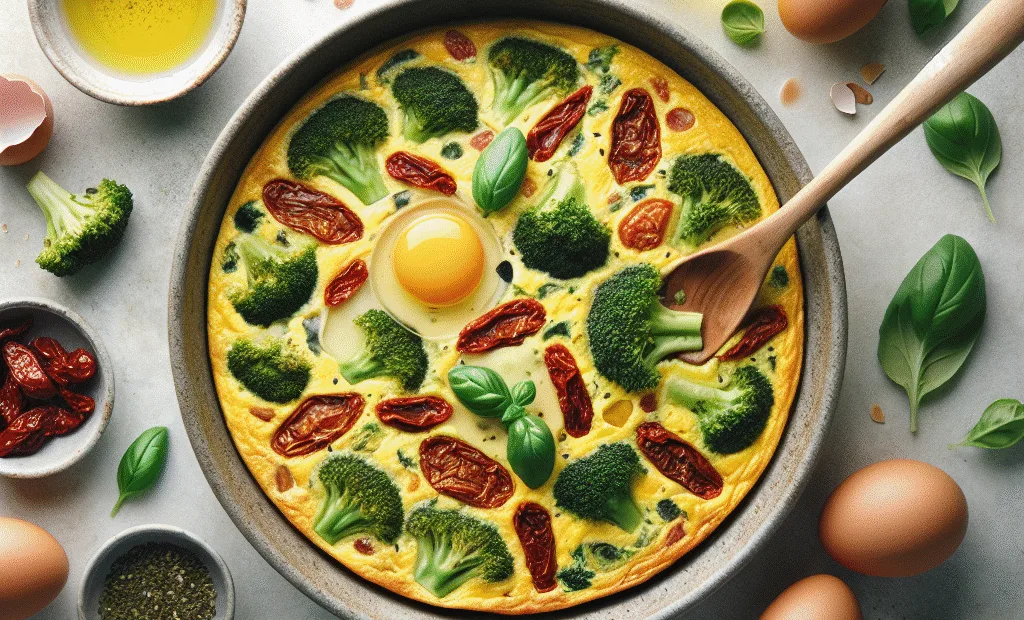 Frittata aux brocolis, tomates séchées et basilic frais