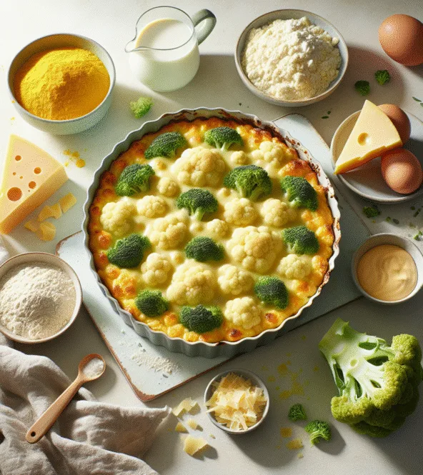 Gratin de chou-fleur et brocoli au curcuma, gratiné léger