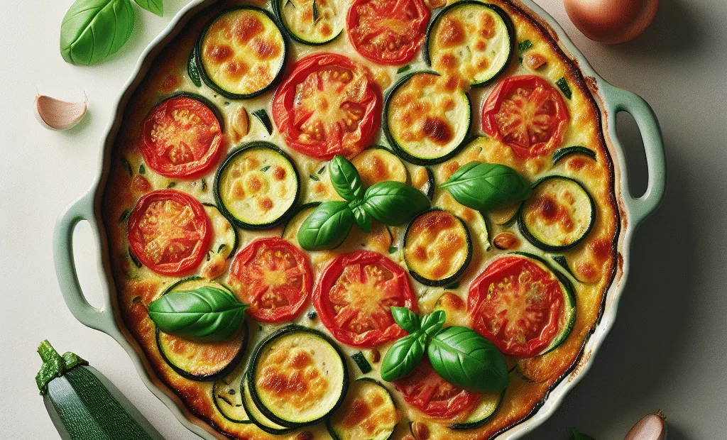 Gratin de courgettes et tomates au basilic, gratiné léger