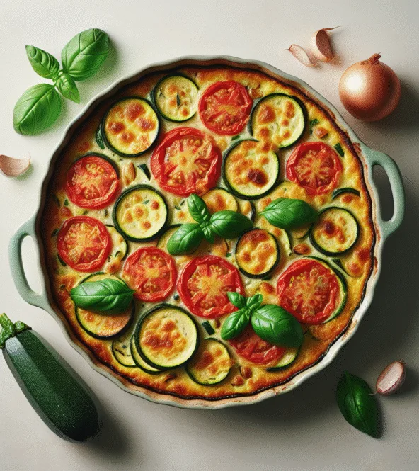 Gratin de courgettes et tomates au basilic, gratiné léger