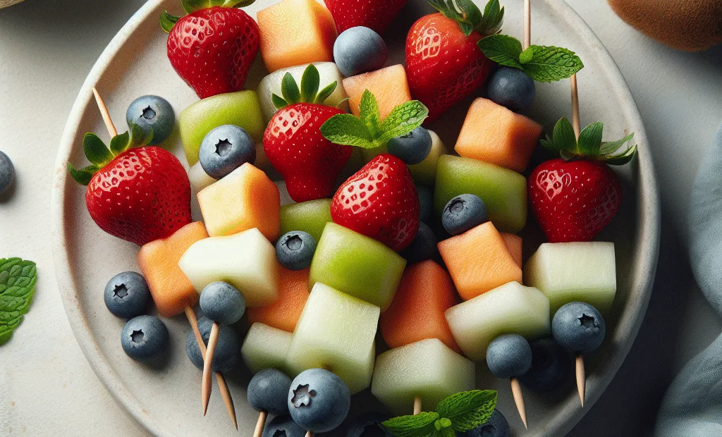 Mini-brochettes de fruits frais et menthe pour collation