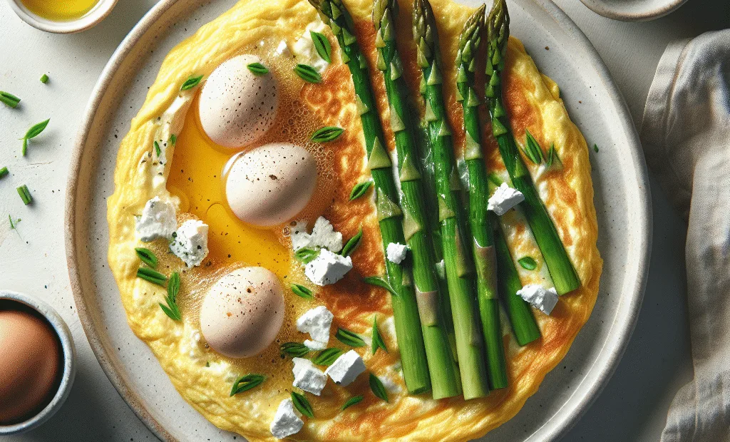 Omelette soufflée aux asperges vertes et chèvre frais