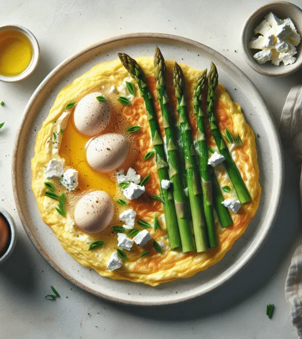 Omelette soufflée aux asperges vertes et chèvre frais