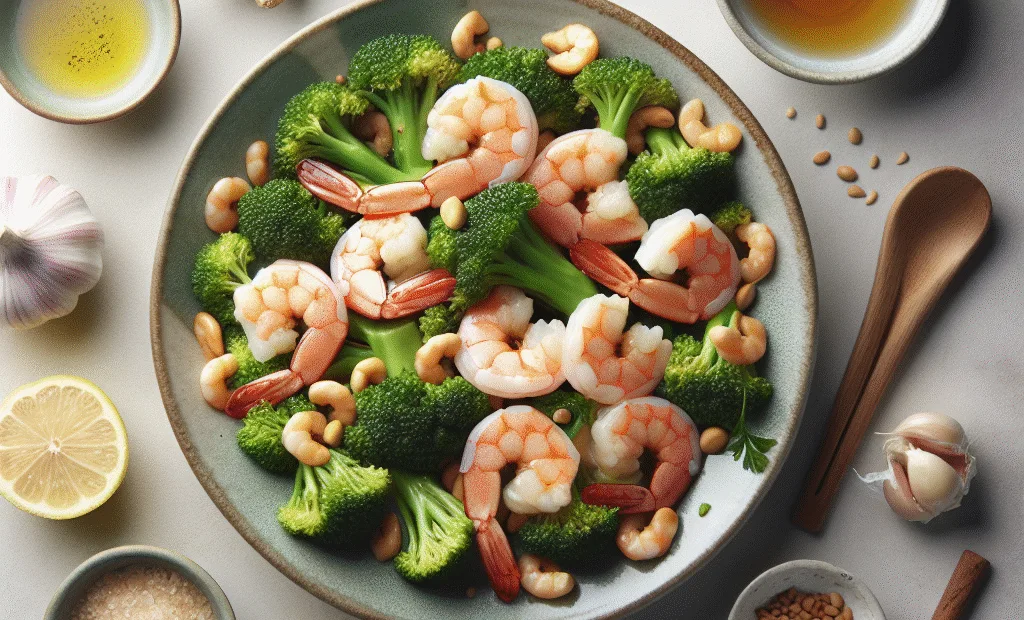Poêlée de crevettes, brocoli et sauce cacahuète légère