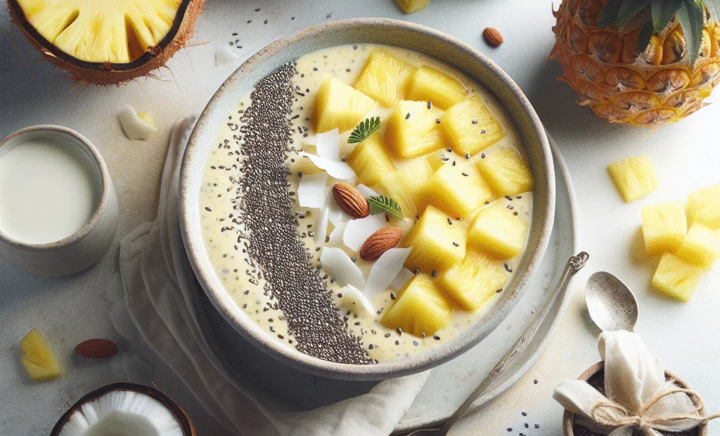 Smoothie bowl tropical à l'ananas, coco et graines de chia