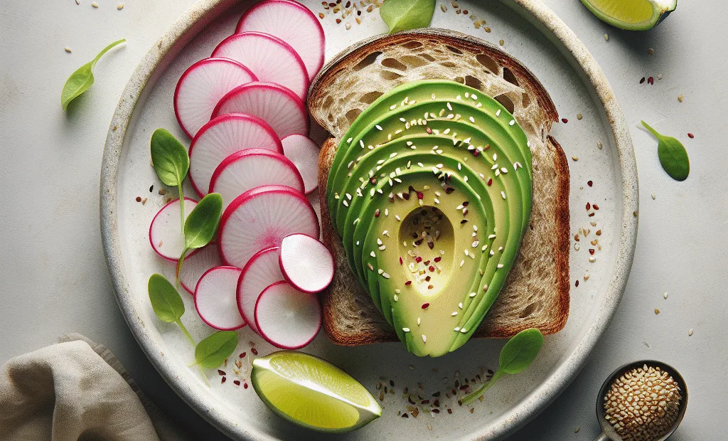Tartines complètes à l'avocat, radis et graines de sésame