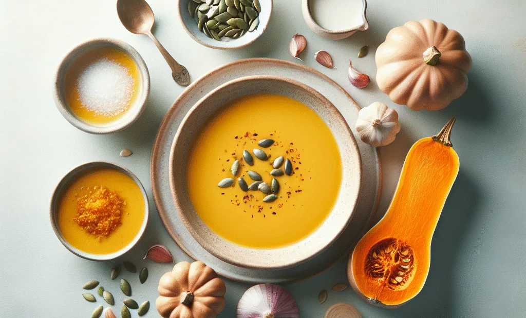 Velouté de courge butternut rôtie, lait de coco et graines de courge
