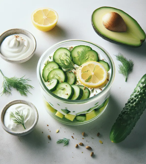 Verrine fraîcheur avocat, concombre et yaourt grec à l'aneth