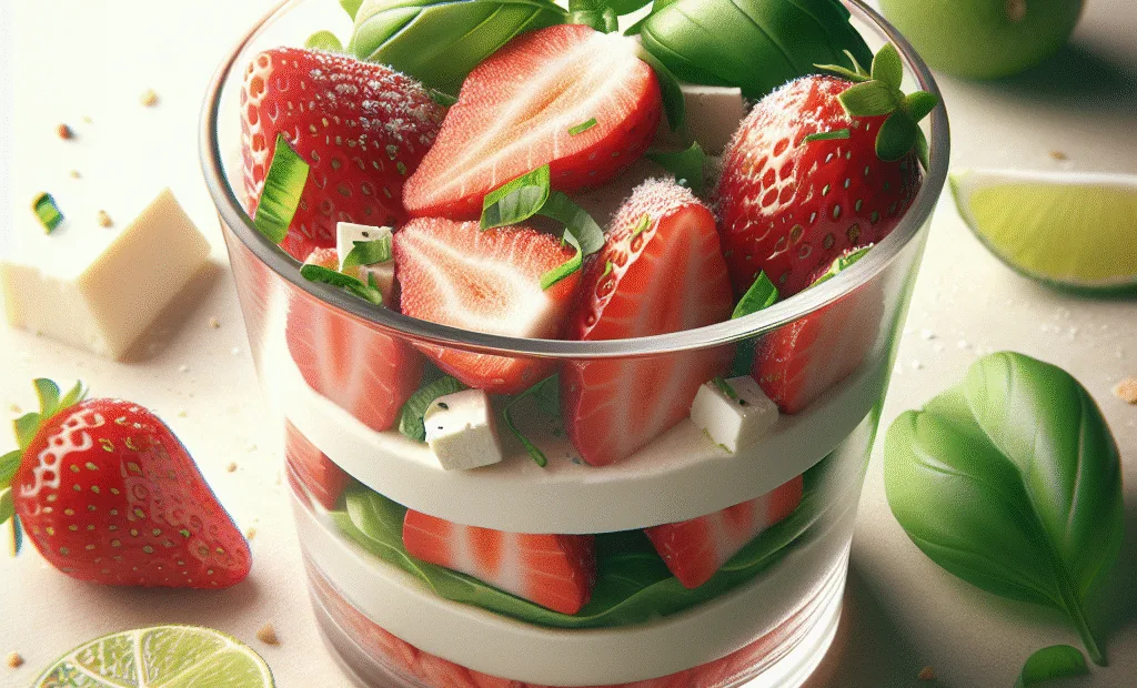 Verrine fraîcheur fraise, basilic et fromage blanc 0%