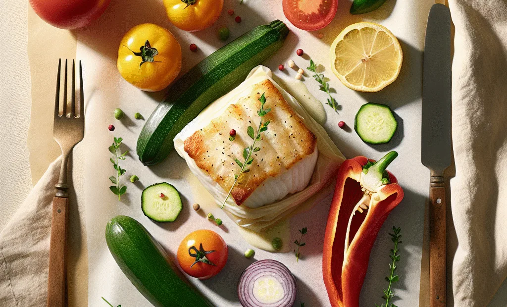 Papillote de cabillaud aux légumes du soleil et herbes de Provence