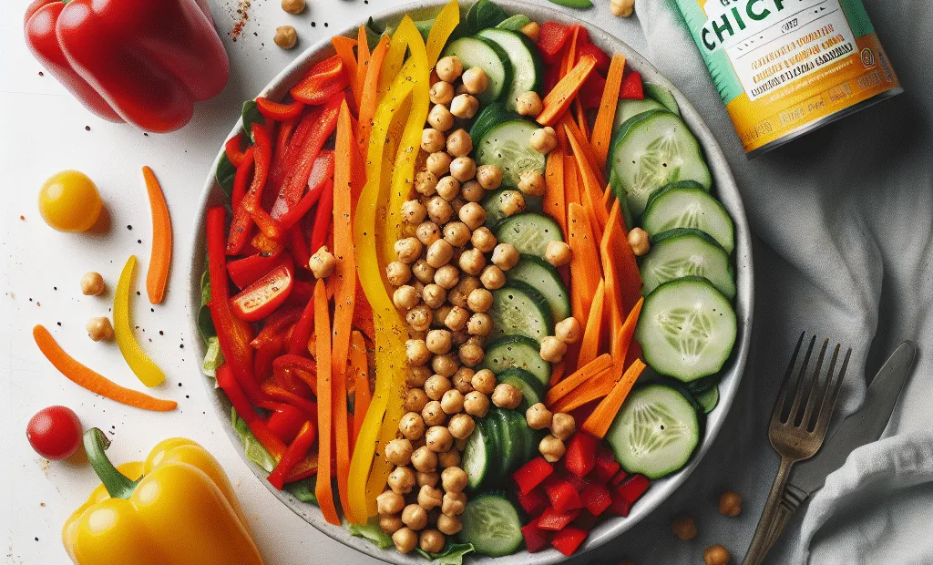 Salade Arc-en-Ciel de légumes croquants et pois chiches rôtis
