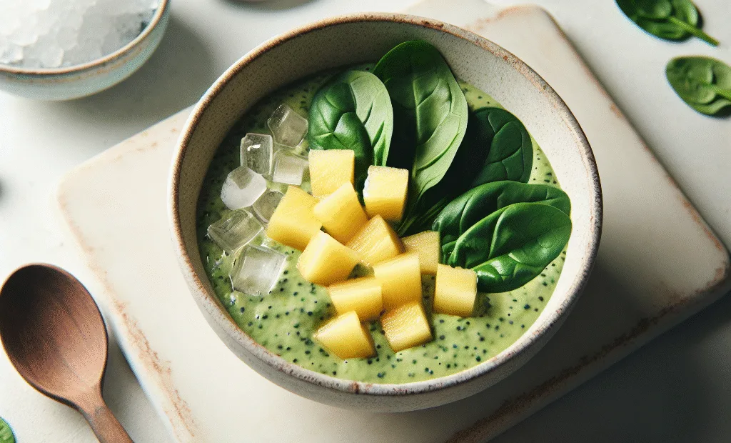 Smoothie bowl aux épinards, ananas et gingembre