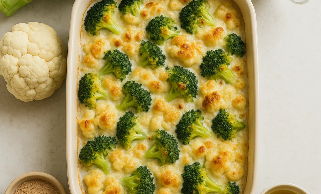 Gratin de brocolis, chou-fleur et béchamel légère au lait végétal